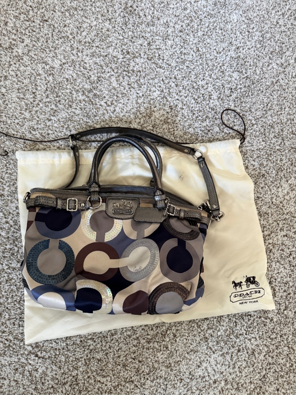 Coach Colette Optic Signature Sateen & Sequin Convertible Satchel – Metallic Gre